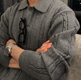 All-Day Cable Pattern Two-Button Collar Knit