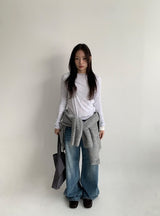 カンカドットリブラウンドロングスリーブTシャツ