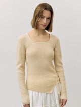 MOHAIR BLENDED BUTTON KNIT IVORY