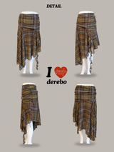 Prague Check Unbalanced Frill Midi Skirt