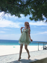 Rose Island モスガーデン オリジナルプリント パッチワーク メッシュ スリップドレス
