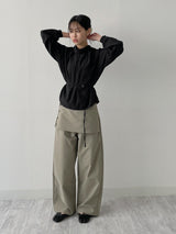 High-Neck Belted Balloon Fit Blouse