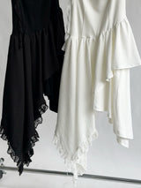 Unbalanced Square Sleeveless Slimming Frill Dress