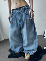Truegen Button Waistband Side Pintuck Balloon Denim Pants 4color