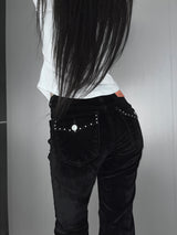 velvet stud bootcut pants