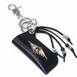 turquoise leather cord beads necklace & lighter case black