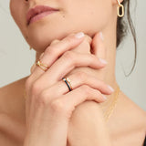Evil Eye Minimal Line Mother of Pearl 925 Silver + 14k gold platingAdjustable Size Ring R030-01G