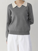 Classic Color Matching Collar Knit