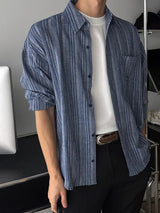 ASCLO Linen Denim Stripe Over Shirt (2color)