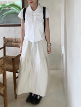 Slit Cotton Shirring Long Skirt (2c)
