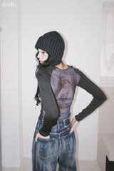 Back see-through angel long-sleeved t-shirt