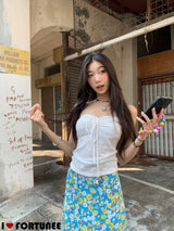Flower Punching Shirring Sleeveless Tube Top