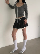 グレーリボンレースパーカー