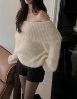 Fine Boucle Off Shoulder Loose Knit (5color)