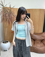 テイストライプクロップシャツ