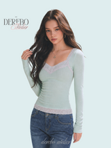 Ripel Mint Pink Lace Long-Sleeve T-Shirt
