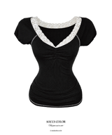 Elise Ballet Lace Shirring Top (3color)