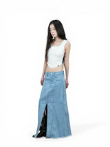SLIT MAXI DENIM SKIRT (ICE BLUE)