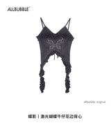 allbubbleバタフライデニムベスト