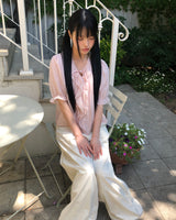 モアリンフリル半袖ブラウス