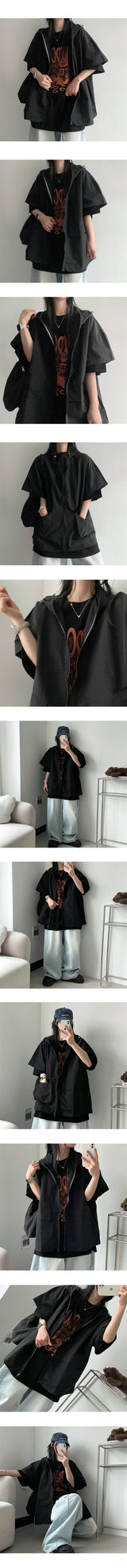 Delop to Way Short Sleeve Hooded Zip-Up Jumper