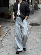 Cut line reverse denim pants