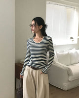 [MADE] Eden U-Neck Striped Long Sleeve T-Shirt