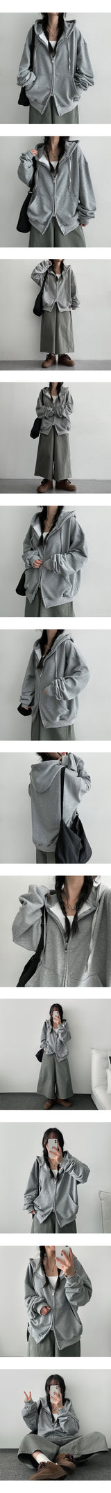 Odo Tantan Zurry Oversized-Fit Plain Hooded Zip-Up (7 colors)