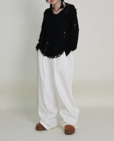 ラバーVネックダメージカットポイント長袖ニット (wool material)