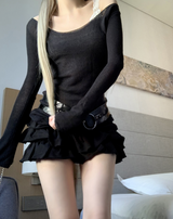 Serian low-waist frill skirt (black)