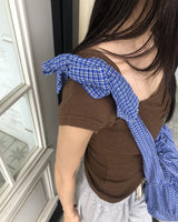 チェック柄シャーリングリボンショルダークロスバッグ