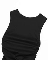 DOZI - Sleeveless Pinched Long Dress _ BLACK