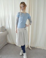 SLOW BUTTON FLARE MIDI SKIRT