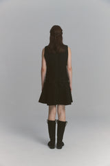 Back Ribbon Tweed Dress Black