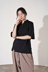 S-C オープンヘンリーネック 1/2 TEE (Black)