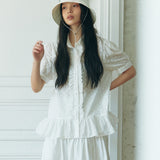 Ruffle Short Sleeve Blouses (flower embroidery)