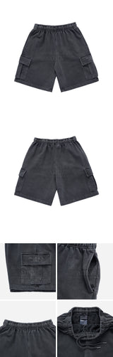 BASIC LOGO PIGMENT WASHING CARGO SHORT PANTS CHARCOAL