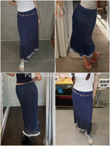 Navy Dotted Lace Chiffon Long Skirt