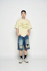25SS ストライプロゴプリントショートスリーブTシャツ オリーブ