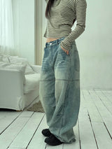 Slit wide denim pants