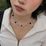 Black White Beads Pearl Bold Fashion Daily Necklace