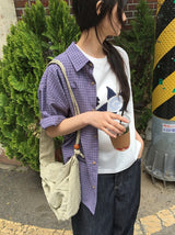 [unisex] ナユヒパープル半袖チェックシャツ