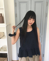 千鳥柄ドットリボンノースリーブブラウス