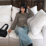 ペリン ワンショルダー ストラップ シャーリング スリット オフショルダー ロングスリーブ Tシャツ