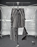 6X Zipper Detail Cargo Denim Pants (Light grey)