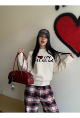 Cotton Check Casual Wide Pants