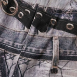 Printed Belt Denim Mini Skirt 232730519