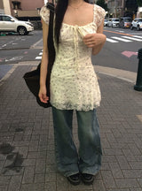 Muty Flower Ribbon Lace Mini One Piece
