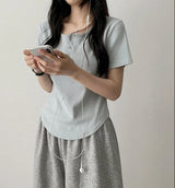 Waddoo hem round button short sleeve tee