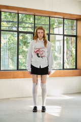CHARLOTTE CAT RIBBON SWEATSHIRT / WHITE-MELANGE